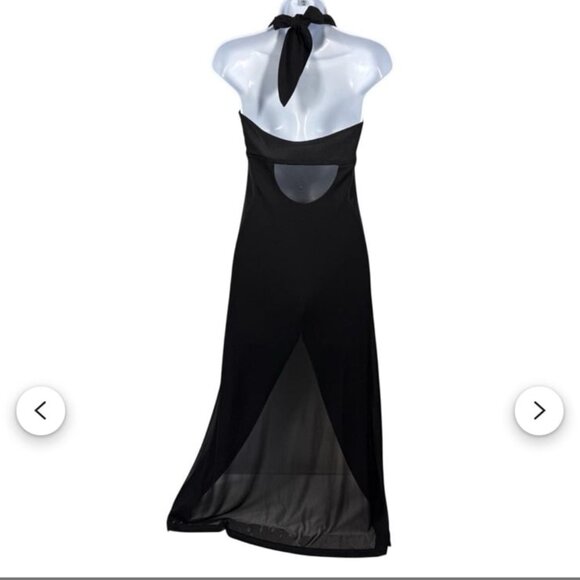 Vintage Black Halter Jumpsuit Chiffon Overlay Skirt & Open Back Design L ENT - Picture 5 of 11